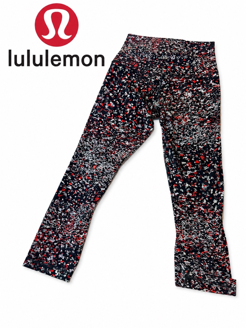 lululemon athletica Black Capris with Red & White Speckle Print